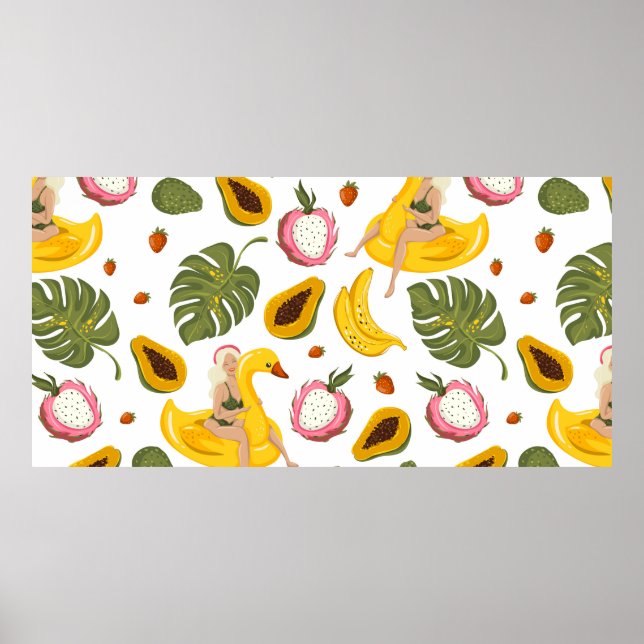 Summer seamless pattern background with exotic fru poster (Front)