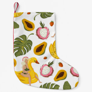 Summer seamless pattern background with exotic fru small christmas stocking