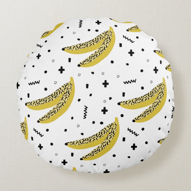 Summer seamless pattern with bananas in pop art st round pillow (Front)