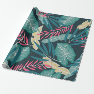 Summer seamless pattern with colorful tropical lea wrapping paper