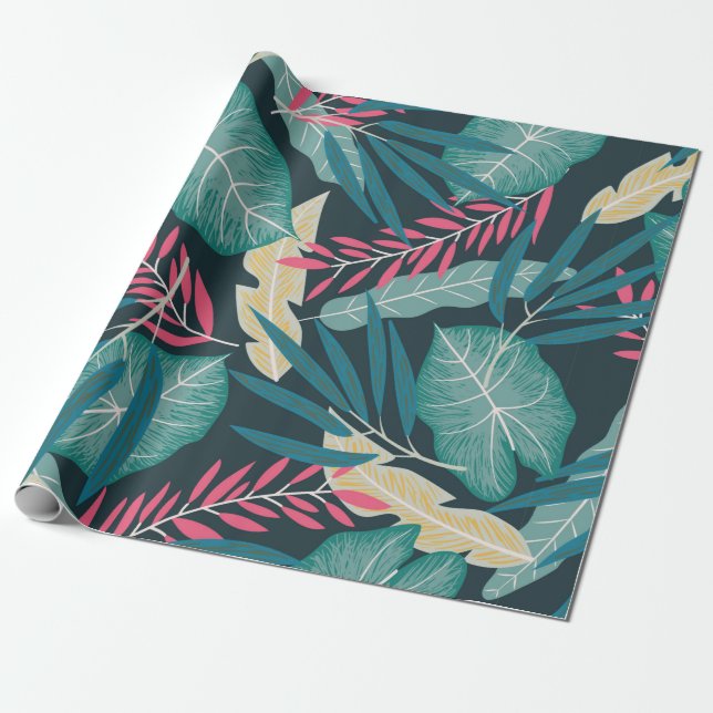 Summer seamless pattern with colorful tropical lea wrapping paper (Unrolled)
