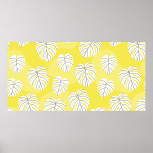 Summer seamless pattern with white stylized monste poster