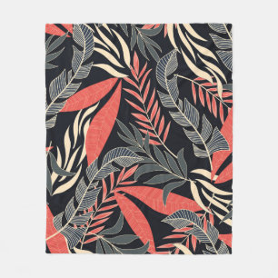 Summer seamless tropical pattern with bright yello fleece blanket