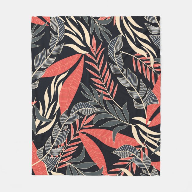 Summer seamless tropical pattern with bright yello fleece blanket (Front)