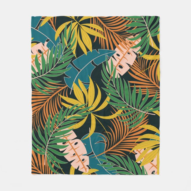 Summer seamless tropical pattern with bright yello fleece blanket (Front)