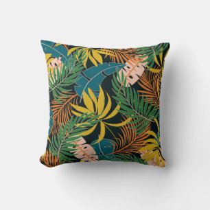 Summer seamless tropical pattern with bright yello throw pillow
