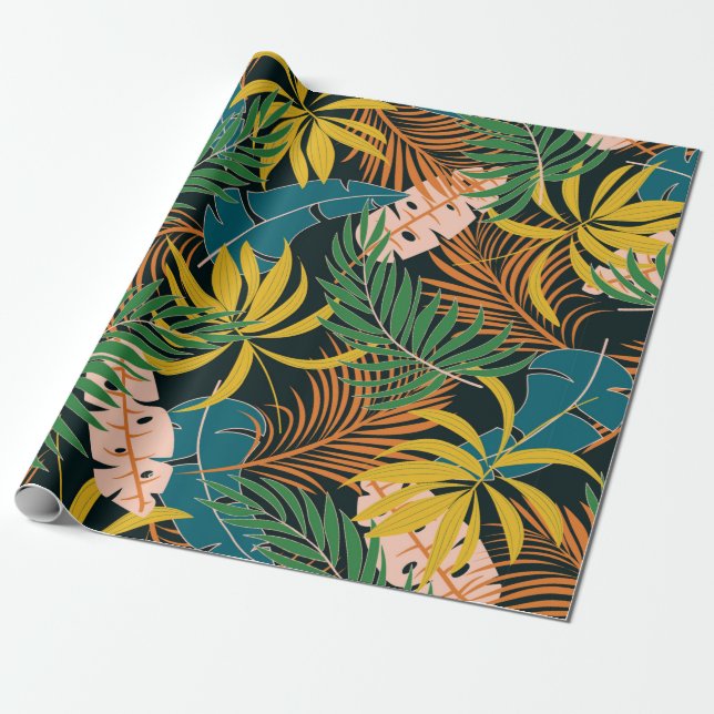 Summer seamless tropical pattern with bright yello wrapping paper (Unrolled)