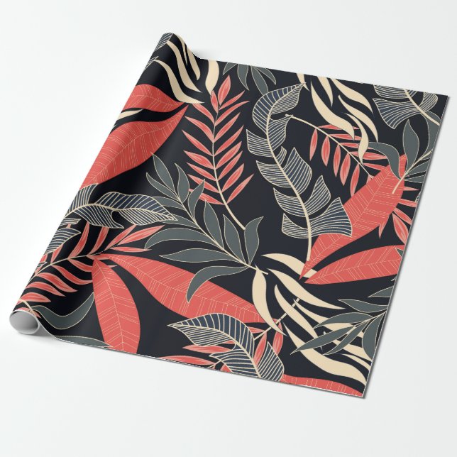 Summer seamless tropical pattern with bright yello wrapping paper (Unrolled)