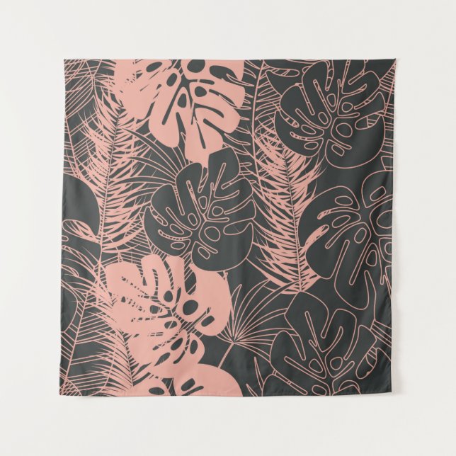Summer seamless tropical pattern with monstera pal tapestry (Front)
