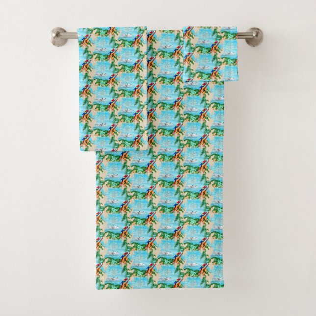 Summer Seaplane Tropical Beach Coastal Bath Towel Set (Insitu)