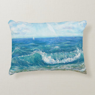 Summer seascape, blue waves, acrylic painting. accent pillow