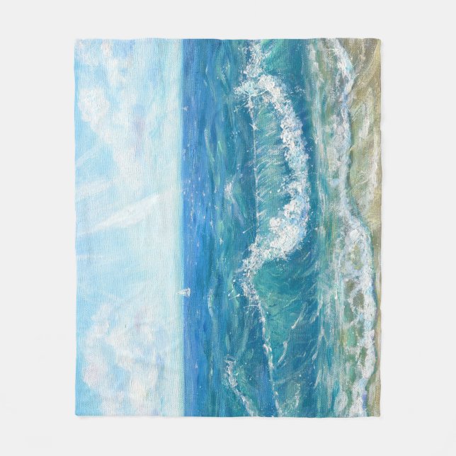 Summer seascape, blue waves, acrylic painting. fleece blanket (Front)