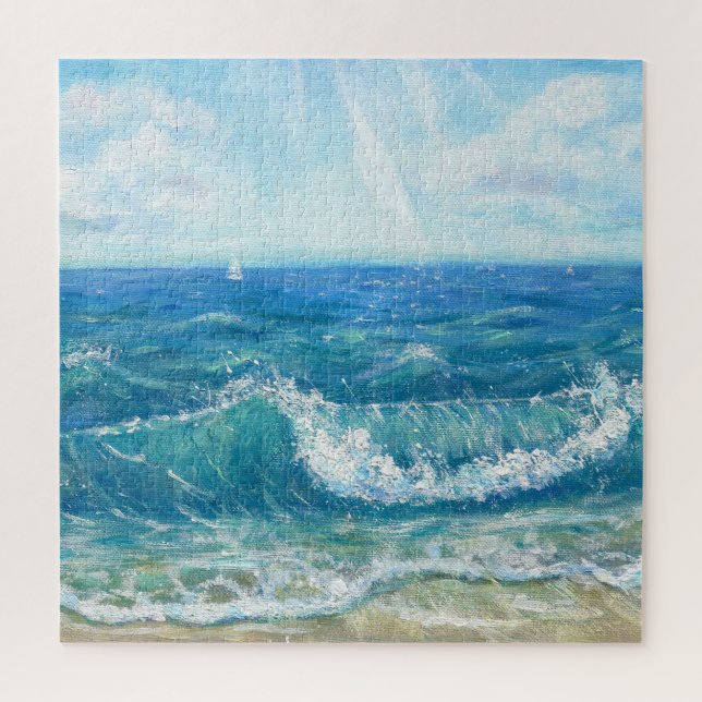 Summer seascape, blue waves, acrylic painting. jigsaw puzzle (Vertical)