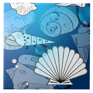 Summer Seashells Aqua Ocean Tile