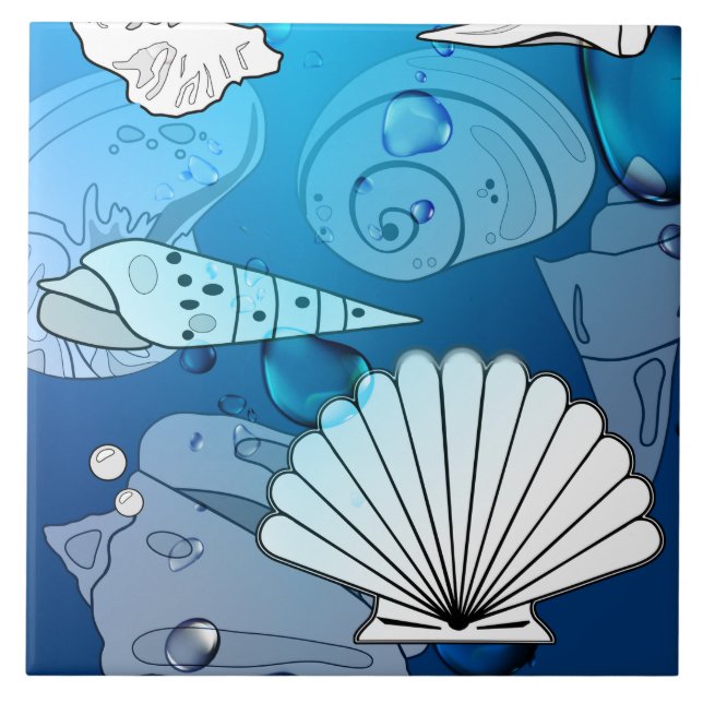 Summer Seashells Aqua Ocean Tile (Front)