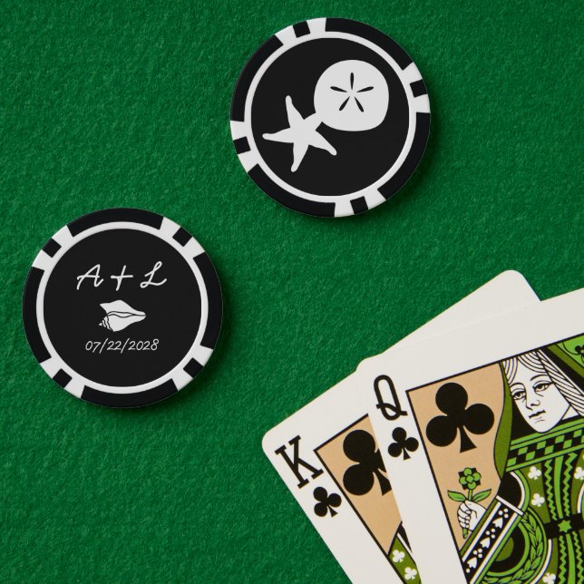 Summer Seashells in Black Poker Chips (Poker Table (Double))