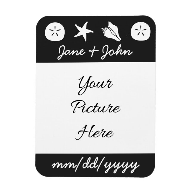 Summer Seashells in Black Save-the-Date Magnet (Vertical)