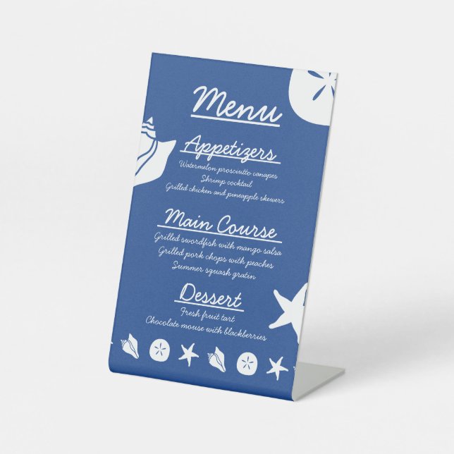 Summer Seashells in Blue Pedestal Sign (Front)