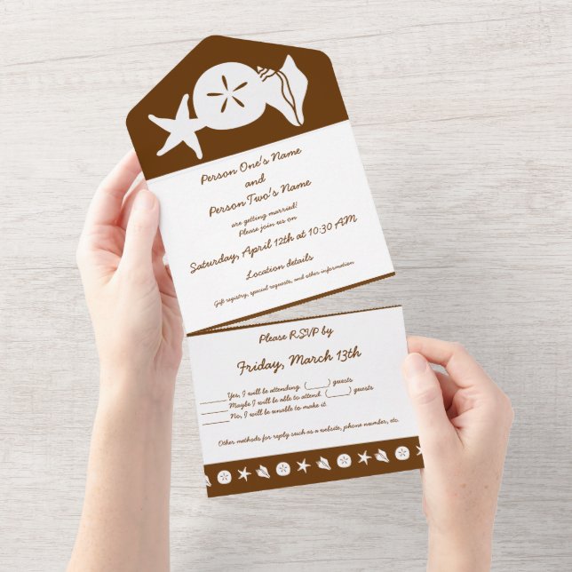 Summer Seashells in Chocolate All In One Invitation (Tearaway)