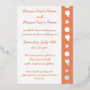 Summer Seashells in Coral Foil Invitation