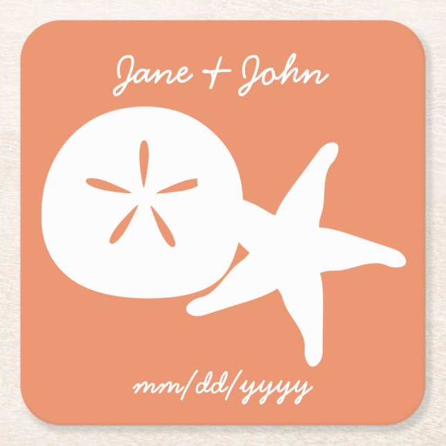 Summer Seashells in Coral Paper Coaster (Front)