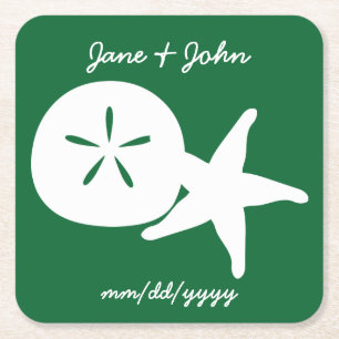 Summer Seashells in Green Paper Coaster
