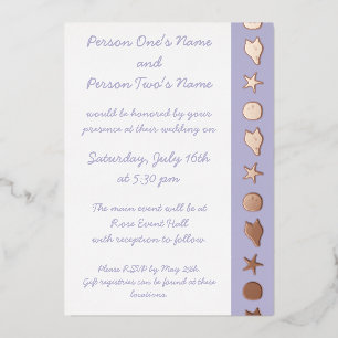 Summer Seashells in Lavender Foil Invitation