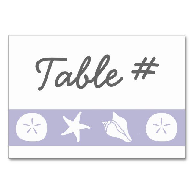 Summer Seashells in Lavender Table Card (Front)