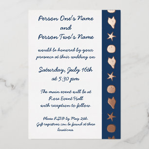Summer Seashells in Navy Foil Invitation
