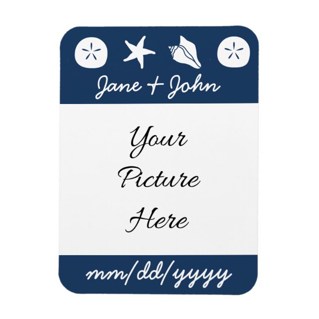 Summer Seashells in Navy Save-the-Date Magnet (Vertical)