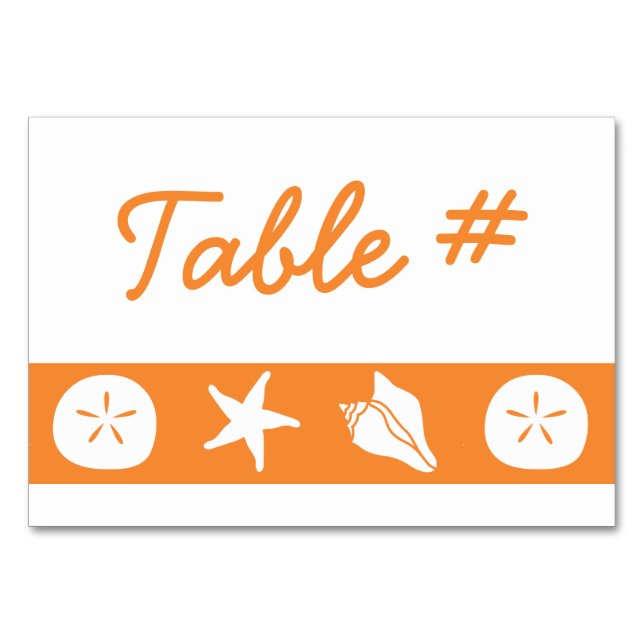 Summer Seashells in Orange Table Card (Front)