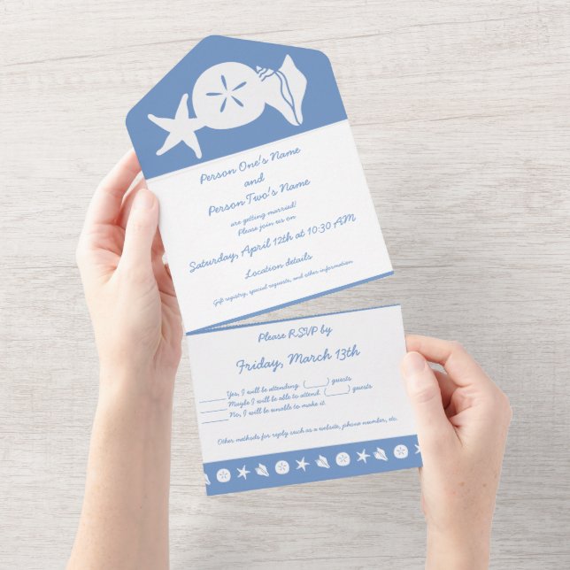 Summer Seashells in Periwinkle All In One Invitation (Tearaway)