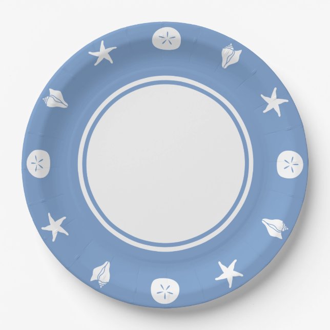 Summer Seashells in Periwinkle Paper Plate (Front)