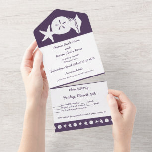 Summer Seashells in Purple All In One Invitation
