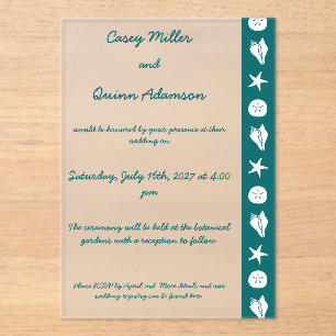 Summer Seashells in Teal Acrylic Wedding Invitations