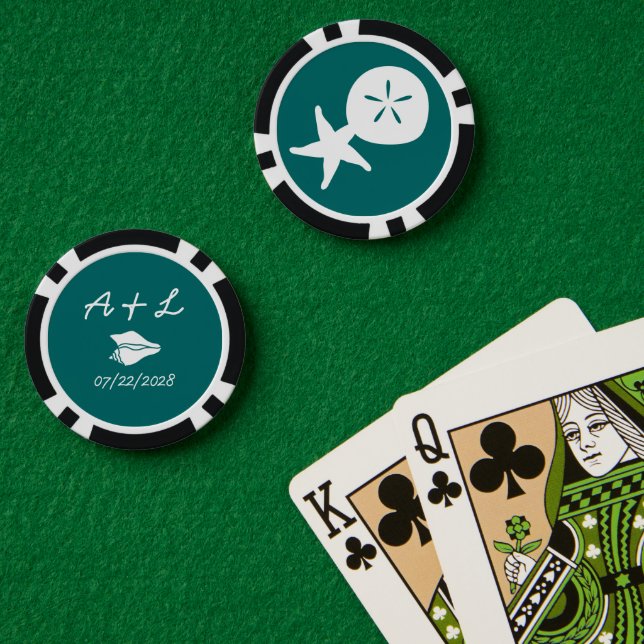Summer Seashells in Teal Poker Chips (Poker Table (Double))