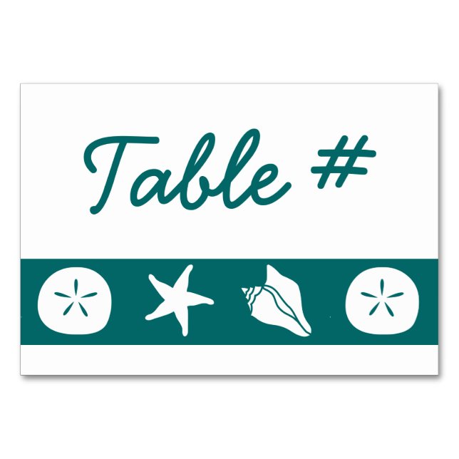 Summer Seashells in Teal Table Card (Front)