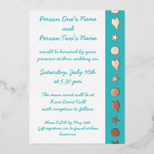 Summer Seashells in Turquoise Foil Invitation