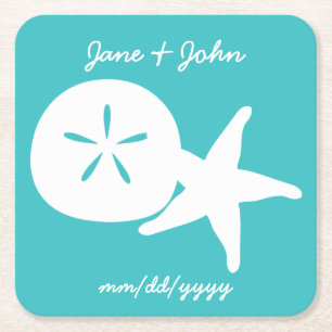Summer Seashells in Turquoise Paper Coaster