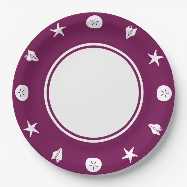 Summer Seashells in Wine Paper Plate (Front)