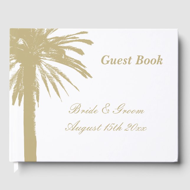 Summer seaside beach wedding palm tree logo guest book (Front)