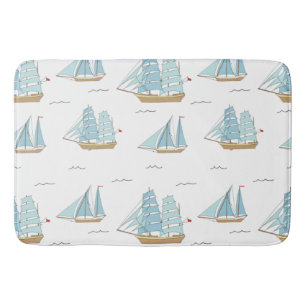 Summer Seatime Cute yachts with sail Bath Mat