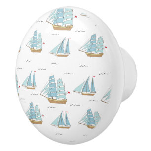 Summer Seatime Cute yachts with sail Ceramic Knob