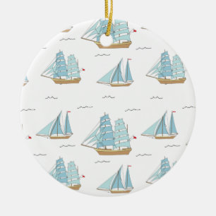 Summer Seatime Cute yachts with sail Ceramic Ornament