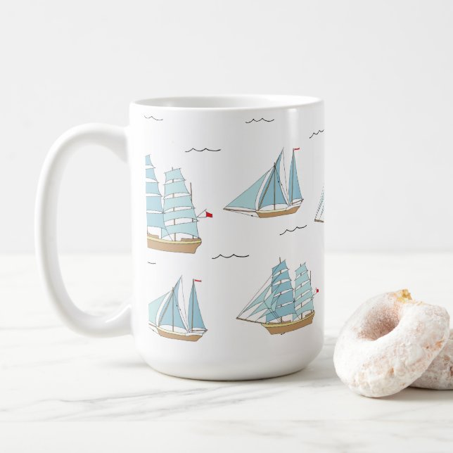 Summer Seatime Cute yachts with sail Coffee Mug (With Donut)