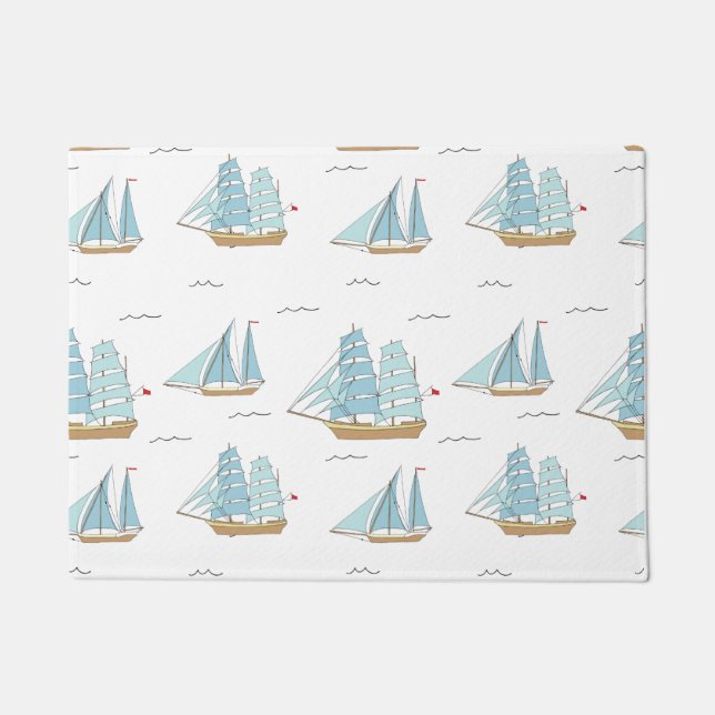 Summer Seatime Cute yachts with sail Doormat (Front)