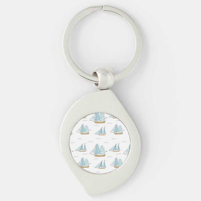 Summer Seatime Cute yachts with sail  Keychain (Front)