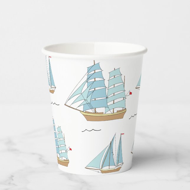 Summer Seatime Cute yachts with sail Paper Cups (Left)