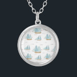 Summer Seatime Cute yachts with sail  Silver Plated Necklace<br><div class="desc">Summer Seatime Cute yachts with sail. You can find matching ones for this design in my collection.  Matching items available.</div>