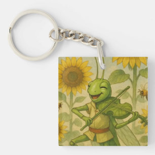 Summer Serenade: The Joyful Grasshopper Fiddler Keychain